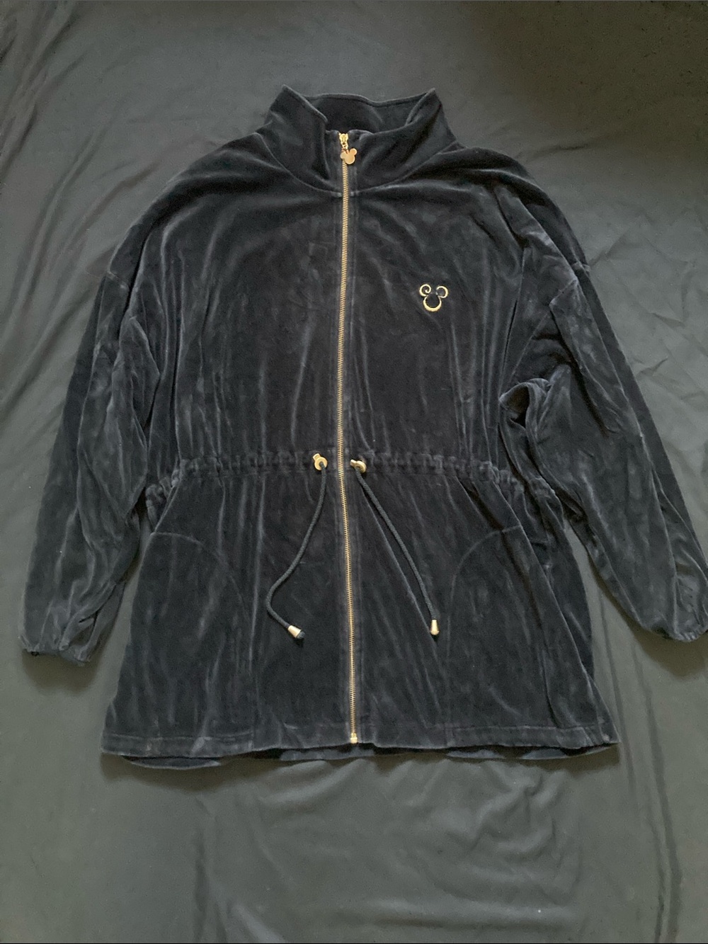 VTG The Disney Catalog Velvet Jacket Zip Up Gold Embroidered Mickey Size XL